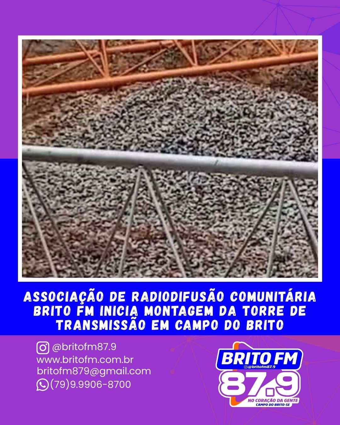 Associação de Radiodifusão Comunitária Brito FM inicia montagem da torre de transmissão em Campo do Brito