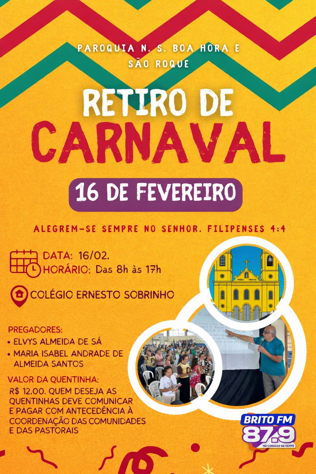 Paróquia Nossa Senhora da Boa Hora e São Roque realiza retiro de Carnaval no dia 16 de fevereiro